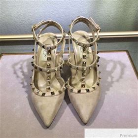 Valentino Rockstud Suede Ankle Heel Sandals Nude (XINL-9041245)