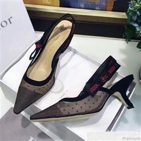 Dior Slingback Mid-Heel Red Dotted Mesh Sandals 2019 (JINC-9041252)