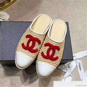 Chanel Flat Straw and Lambskin Mules Red 2019 (LEG-9031165)