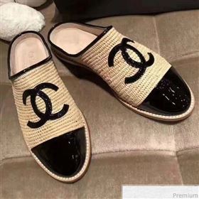 Chanel Flat Straw and Lambskin Mules Black 2019 (LEG-9031166)