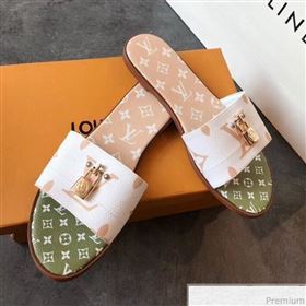 Louis Vuitton Lock It Flat Slide Sandals 1A57ZX White/Moka Brown 2019 (EM-9041330)