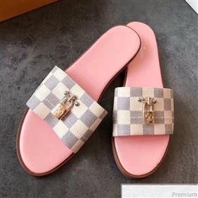 Louis Vuitton Lock It Flat Slide Sandals 1A4WYA Damier Azur Canvas 2019 (EM-9041332)