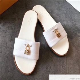 Louis Vuitton Lock It Flat Slide Sandals 1A4FG7 White Leather 2019 (EM-9041335)