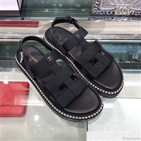 Chanel Pearls Flat Sandals G34505 Black 2019 (XO-9041628)