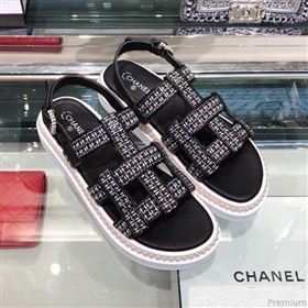 Chanel Pearls Tweed Flat Sandals G34505 Black/Silver 2019 (XO-9041629)