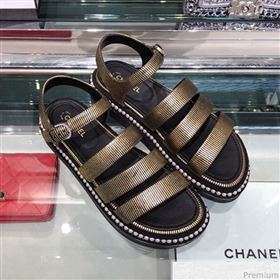 Chanel Metallic Pearls Flat Sandals G32359 Gold 2019 (XO-9041631)