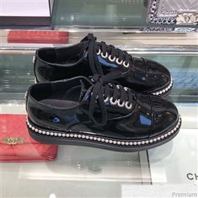 Chanel Patent Calfskin Pearls Lace-ups Sneakers G32357 Black 2019 (XO-9041633)