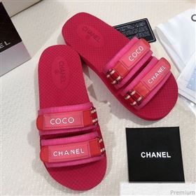 Chanel Flat Fabric Slide Mule Sandals G34729 Red 2019 (HZJ-9041637)