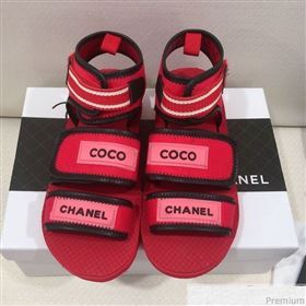 Chanel Flat Fabric Sandals G34727 Red 2019 (HZJ-9041636)