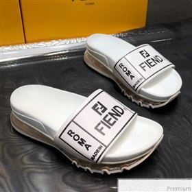 Fendi Calfskin Roma Logo Print Slide Sandals White 2019 (HZJ-9041638)