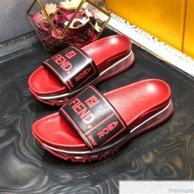 Fendi Calfskin Roma Logo Print Slide Sandals Red 2019 (HZJ-9041639)