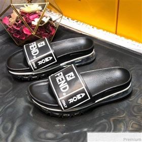 Fendi Calfskin Roma Logo Print Slide Sandals Black 2019 (HZJ-9041640)