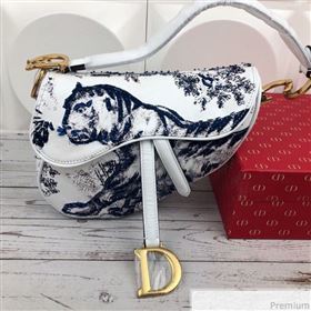 Dior Saddle in Toile de Jouy Bead Embroidered Bag Blue 2019 (XYD-9031522)