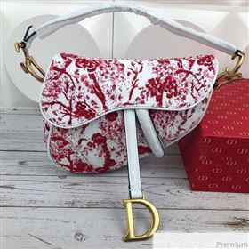 Dior Saddle in Flower Bead Embroidered Bag Red 2019 (XYD-9031523)