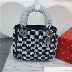 Dior Mini Lady Dior Bag with Beads Tassel Black/White 2018 (XYD-9031526)