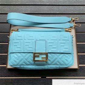 Fendi Baguette Large FF Logo Lambskin Flap Bag Light Blue 2019 (CL-9031536)