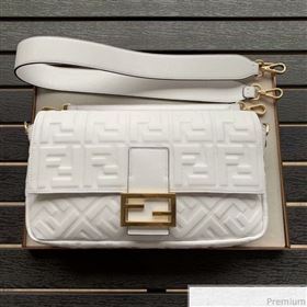 Fendi Baguette Large FF Logo Lambskin Flap Bag White 2019 (CL-9031537)