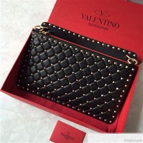 Valentino Lambskin Rockstud Spike Clutch Black/Gold 2019 (JDP-9031601)