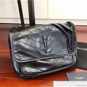 Saint Laurent Medium Niki Chain Bag in Crinkled and Waxed Calfskin 498894 Black 2019 (KTS-9031605)