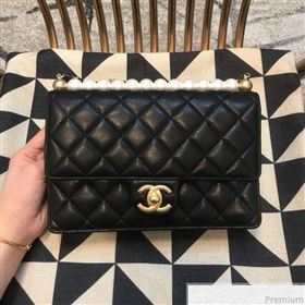 Chanel Lambskin Pearls Flap Bag AS0585 Black 2019 (JDH-9031407)