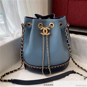 Chanel Lambskin Drawstring Bucket Bag AS0373 Blue/Dark Blue 2019 (BLWX-9031414)