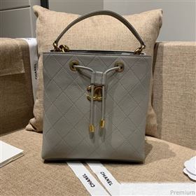 Chanel Drawstring Bucket Top Handle Bag in Grained Calfskin AS0310 Light Gray 2019 (SSZ-9031428)