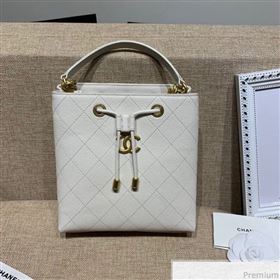 Chanel Drawstring Bucket Top Handle Bag in Grained Calfskin AS0310 White 2019 (SSZ-9031430)