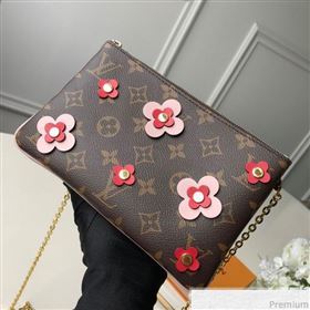 Louis Vuitton Blooming Flowers Pochette Double Zip Chain Wallet in Monogram Canvas M63905 Pink 2019 (KD-9031435)