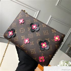 Louis Vuitton Blooming Flowers Pochette Double Zip Chain Wallet in Monogram Canvas M63905 Black 2019 (KD-9031436)