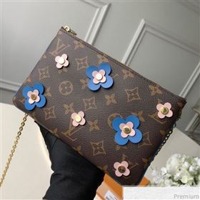 Louis Vuitton Blooming Flowers Pochette Double Zip Chain Wallet in Monogram Canvas M63905 Blue 2019 (KD-9031437)