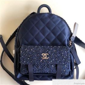 Chanel Sequins Tweed and Quilting Nylon Backpack Blue 2019 (YD-9031505)