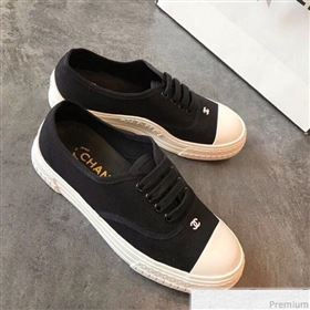 Chanel CC Canvas Lace-up Sneaker Black/White 2019 (EM-9031905)