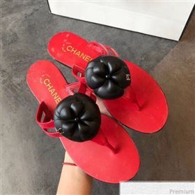 Chanel Flat Thong Sandals with Black Camellia Red 2019 (EM-9031909)