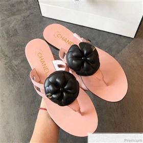chaneI Flat Thong Sandals with Black Camellia Pink 2019 (EM-9031910)