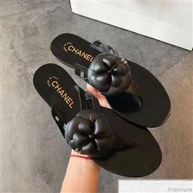 Chanel Flat Thong Sandals with Black Camellia Black 2019 (EM-9031911)