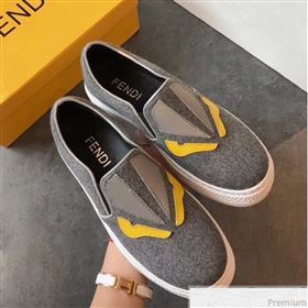 Fendi Flat Bag Bugs Eyes Cashmere Loafers Dark Grey 2019 (EM-9031915)