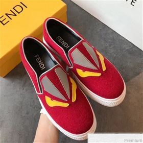 Fendi Flat Bag Bugs Eyes Cashmere Loafers Red 2019 (EM-9031918)