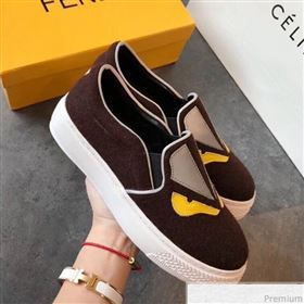 Fendi Flat Bag Bugs Eyes Cashmere Loafers Coffee 2019 (EM-9031917)