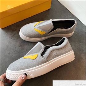 Fendi Flat Bag Bugs Eyes Cashmere Loafers Light Grey 2019 (EM-9031916)