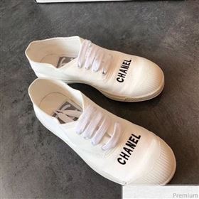 Chanel Soft Fabric Lace-up Sneaker White/Black Logo 2019 (EM-9031921)