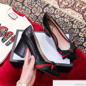 Gucci Leather Heel Pump with Web Bow Black 2019 (KL-9031937)