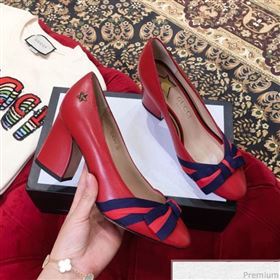 Gucci Leather Heel Pump with Web Bow Red 2019 (KL-9031935)