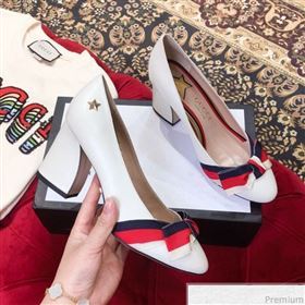 Gucci Leather Heel Pump with Web Bow White 2019 (KL-9031936)