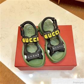 Gucci Flat Leather and Mesh Sandal 549909 Green/Black 2019(For Women and Men) (SIYA-9031946)