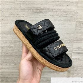 chaneI Flat Cord Slide Sandals G34603 Black/Gold 2019 (A8-9031950)