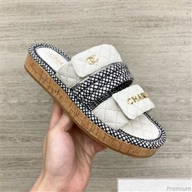 Chanel Flat Cord Slide Sandals G34603 White/Black 2019 (A8-9031949)