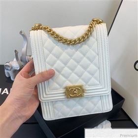Chanel Grained Calfskin Boy Flap Bag AS0130 White/Gold 2019 (SSZ-9031805)