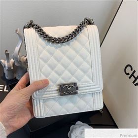 Chanel Grained Calfskin Boy Flap Bag AS0130 White/Silver 2019 (SSZ-9031807)
