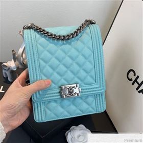 Chanel Grained Calfskin Boy Flap Bag AS0130 Light Blue/Silver 2019 (SSZ-9031812)