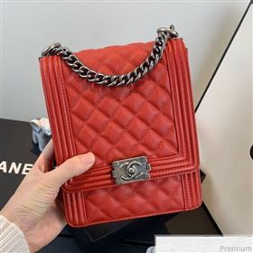Chanel Grained Calfskin Boy Flap Bag AS0130 Red/Silver 2019 (SSZ-9031813)